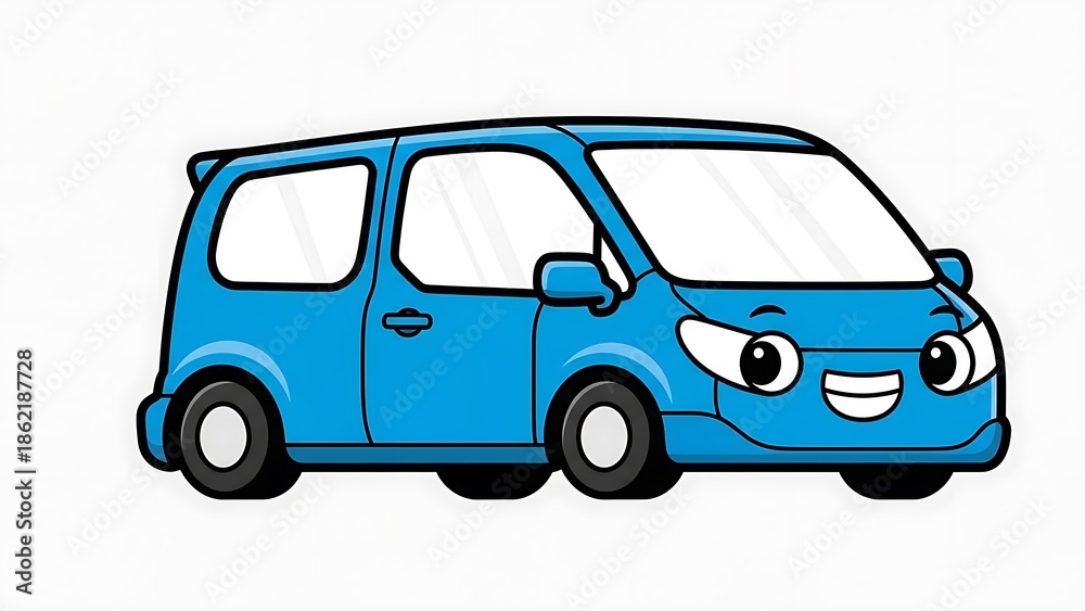 Fototapeta premium Blue Cartoon Car Character Illustration.