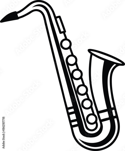 Saxophone line art icon, musical instrument outline vector, jazz music symbol silhouette