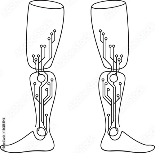 A collection of prosthetic leg outline vector illustration