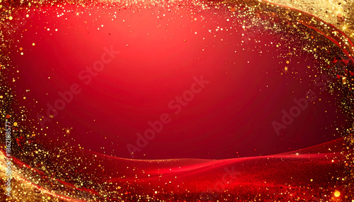 Red gradient background with scattered small gold sparkles around the edges, clean center