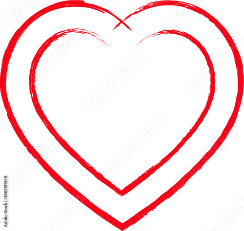 Red love heart made of rough strokes isolated vector illustration over white background for Valentine s Day, wedding or other purpose. Hand drawing hearts collection. Romance and love illustrations