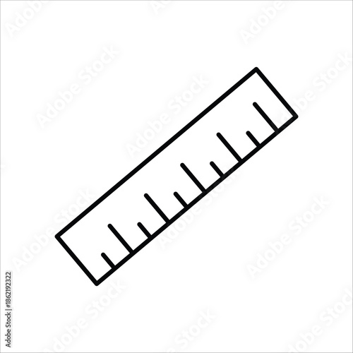 Clean black outline vector icon of a ruler, symbolizing measurement, precision, education, and straight lines for design projects