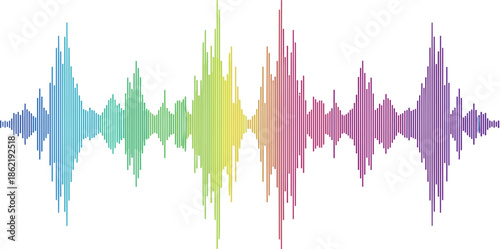 Colorful audio waveform with rainbow gradient bars, abstract sound signal vector for music production, editing, and digital media design