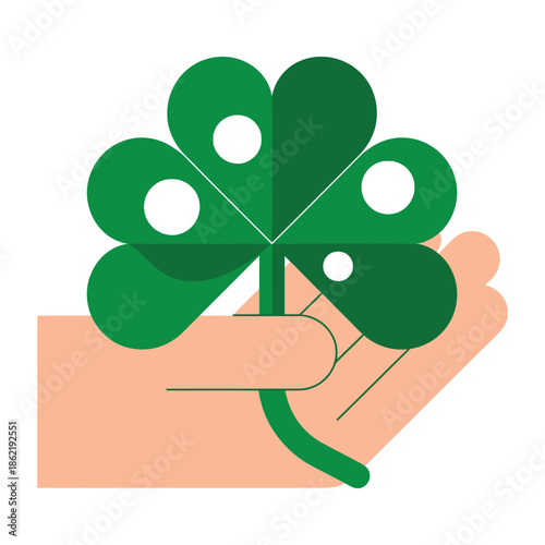 Hand gently holding a four-leaf clover symbolizes luck and good fortune.