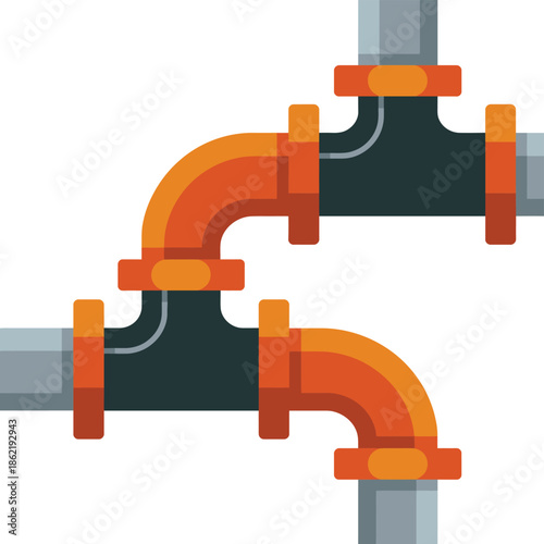 Plumbing pipe fittings show complex industrial fluid transfer system.
