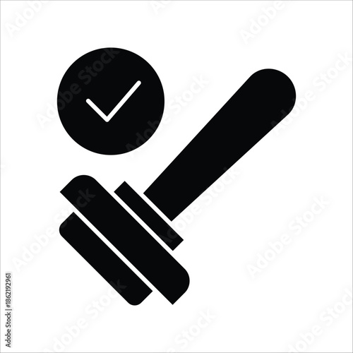 Official legal judgment or successful auction gavel icon, clearly displaying a checkmark for confirmation and approval, representing justice and agreement in business transactions