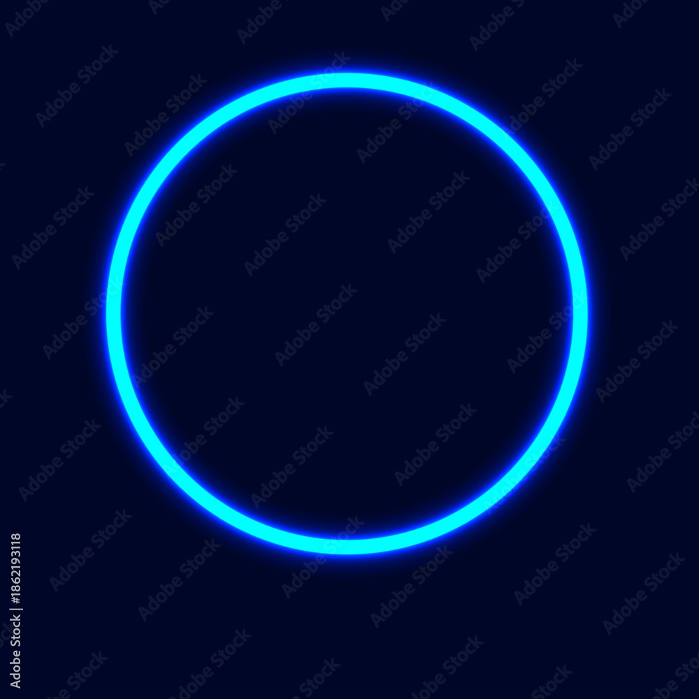 Obraz premium A vibrant blue neon circle dominates a completely black background creating contrast