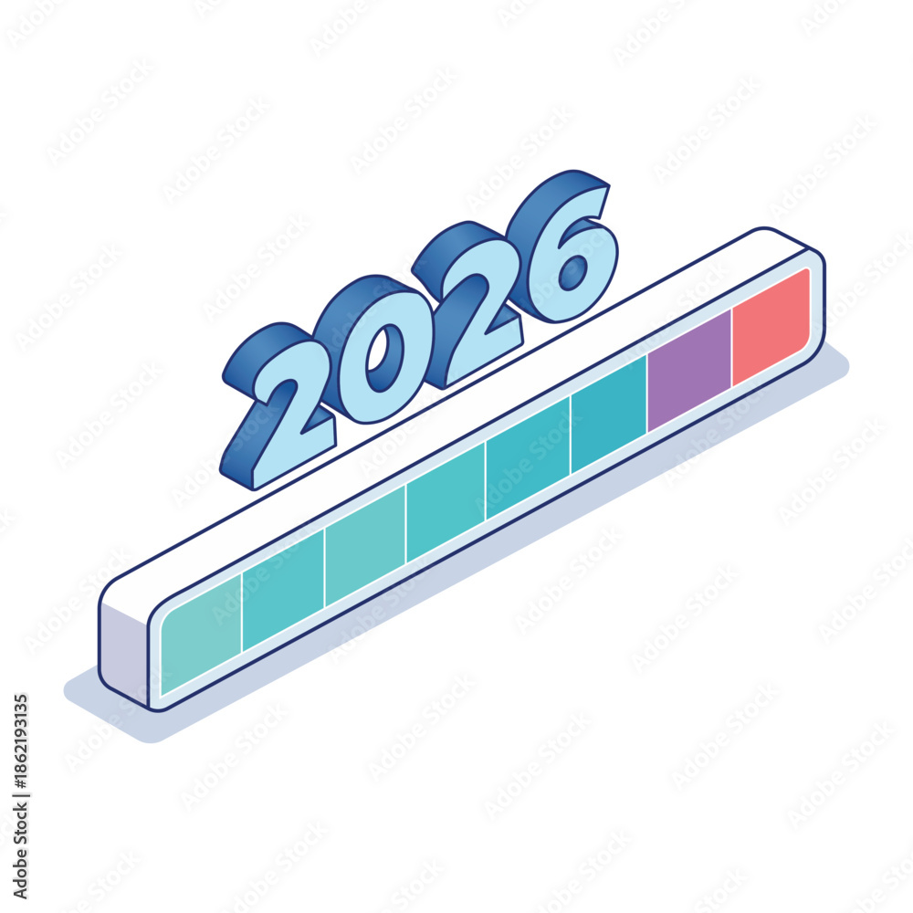 Fototapeta premium 2026 Loading Bar Progress Concept Isometric Vector Illustration 