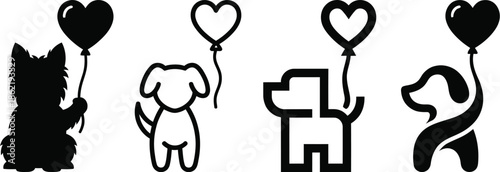 Dog with heart shaped balloon vector illustration background