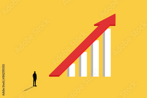 Businessman looking up arrow . Financial market growth. The concept of success, financial growth, profit