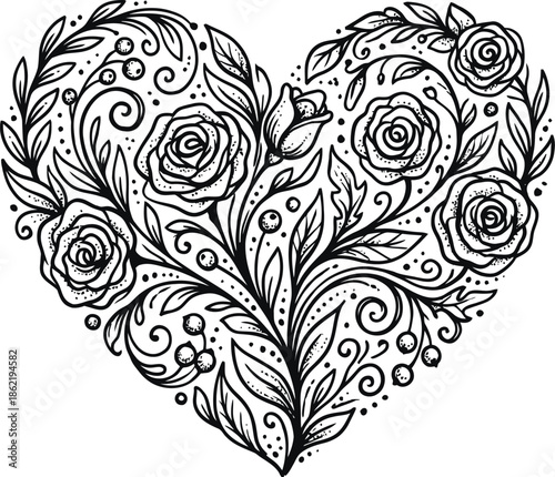 Floral heart bouquet vector illustration on white background