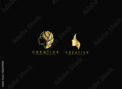 Organic Beauty Line Art Logo with Woman and Leaves, beauty logo, Skincare icon vector design
