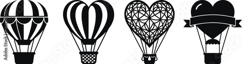 Heart-shaped hot air balloon floating in blue sky vector illustration