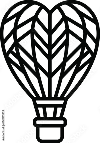 Heart-shaped hot air balloon floating in blue sky vector illustration