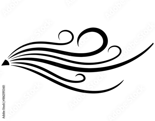 Abstract Wind Gust or Gusty Breeze Silhouette. Minimalist Swirling Air Motion Element for Weather, Nature, Speed, or Dynamic Energy Concept Design Vector Illustration.