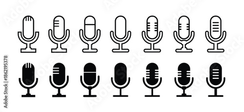Microphone vector icon set. Microphones audio podcast vector icons.