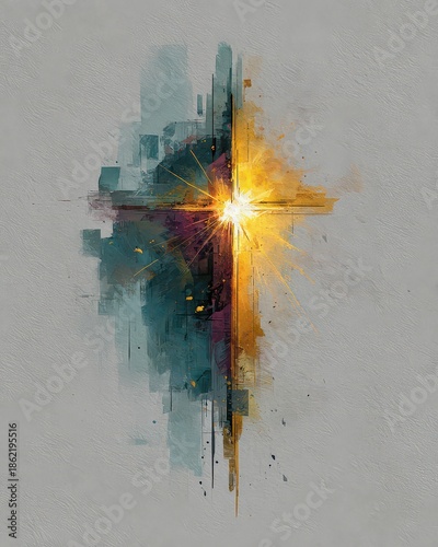 Abstract Colorful Burst with Light and Texture on Gray Background