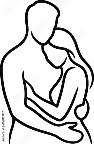 Couple embracing silhouette minimalist line art illustration vector