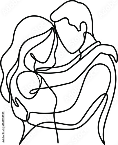 Couple embracing silhouette minimalist line art illustration vector