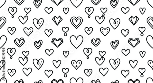 Heart pattern with minimalist black line art on white background