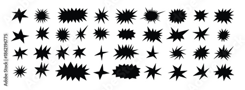Starburst shapes set. Cute collection of stars and sparkle doodle
