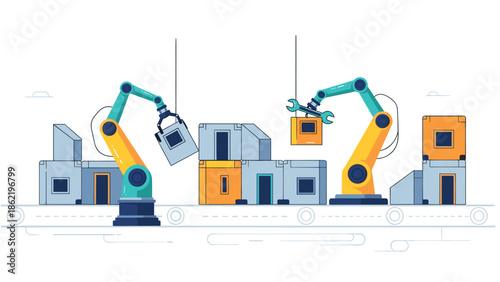 Robotic arms working efficiently in modern industrial setting with machinery