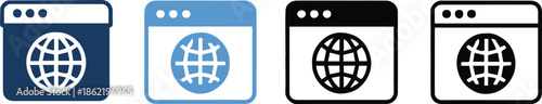 browser window globe icons for internet web connectivity and ui