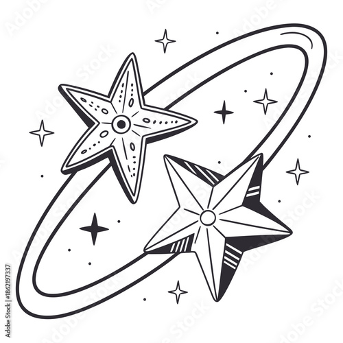 Twin stars rotating around each other in circular orbit with stars