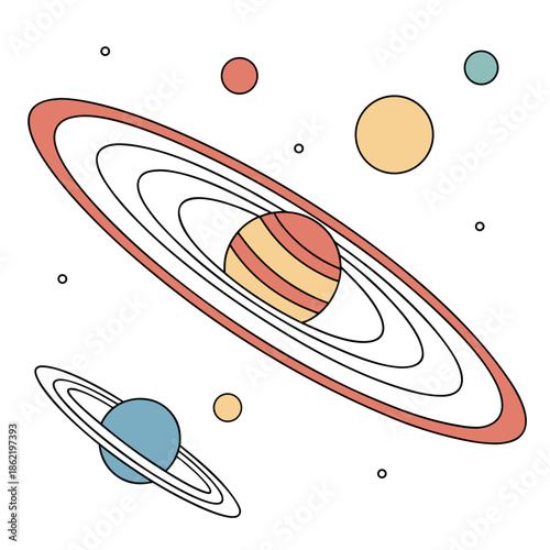 Orbital map with different colored rings around central celestial body