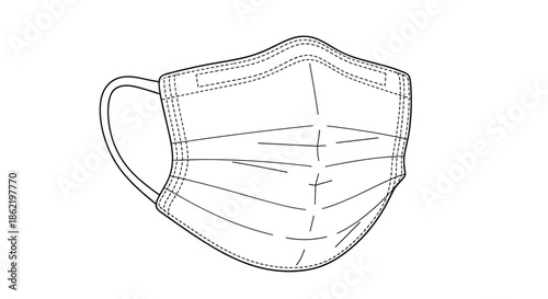 Medical face mask line art illustration from a side perspective for healthcare, surgery, and safety equipment brochures.