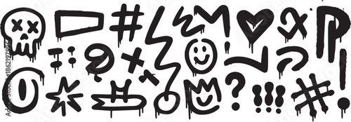 graffiti hand drawn doodle icons vector pack skull star hashtag