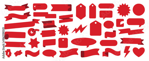 ribbon collection of red labels badges stars hearts and shapes