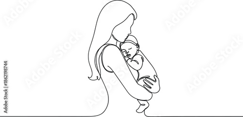 A woman carrying a child on her back in a sketch