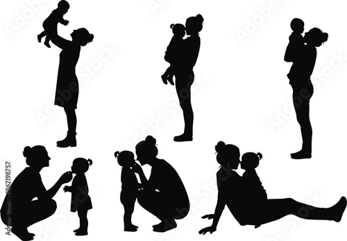 Silhouette of seven people in various yoga poses