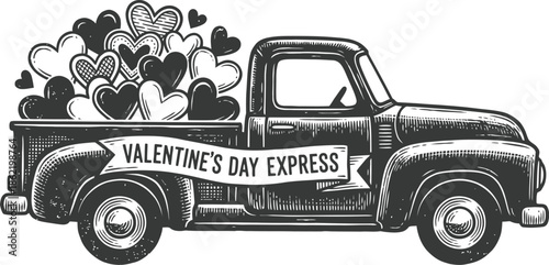 Vintage truck carrying hearts for Valentine's Day vector illustration