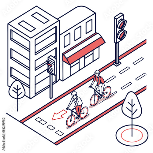 Cyclists riding in urban environment