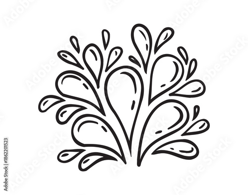 Doodle water splash in vintage style. Hand drawn lack vector ketch illustration. Sun, starburst, sparkle, sunburst set. Line sparkle explosion. Retro spark