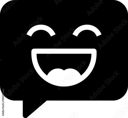 Funny emoji in speech bubble icon flat style. Social network chat and messenger app symbol on dark background. Vector graphic