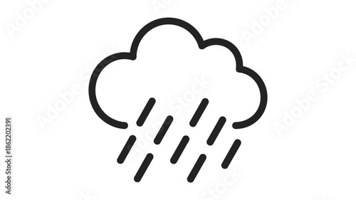 Rain Cloud Line Icon in Black and White Minimal Weather Symbol
