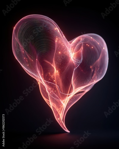 Ethereal Heart Shape with Glowing Lines and Soft Light Effects