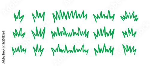 Grass silhouette Hand drawn doodle set. Lawn bush of green line grass in sketch drawing style. 