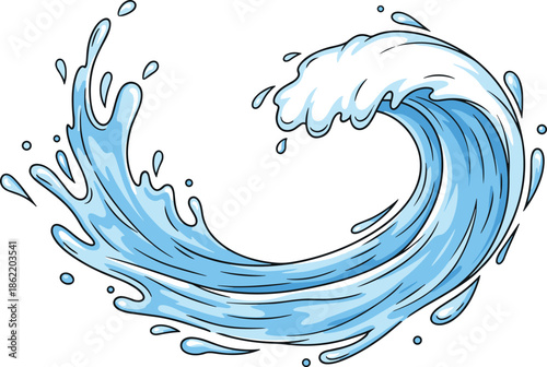 Dramatic ocean wave curling in motion with blue tones and white foam, symbolizing nature’s power, energy, movement, and change.