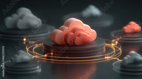 Futuristic cloud technology concept featuring digital data networks, innovative virtual connectivity, modern cybersecurity, and high-tech electronic storage solutions