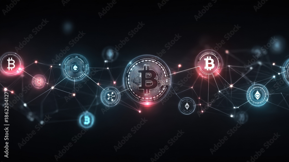 Fototapeta premium Innovative blockchain technology and secure digital currency solutions for online transactions, virtual assets, and modern financial technology in a decentralized digital economy