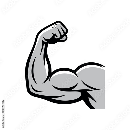 Muscular bicep flexes powerfully to show strength.