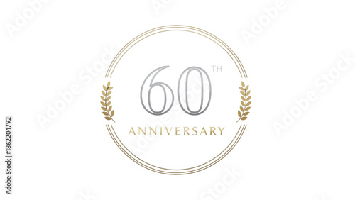 Elegant 60th Anniversary logo with golden wheat ears in a circular frame, isolated white background.