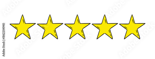 Five stars rating doodle icon. Gold star icon hand drawn isolated on a white background 