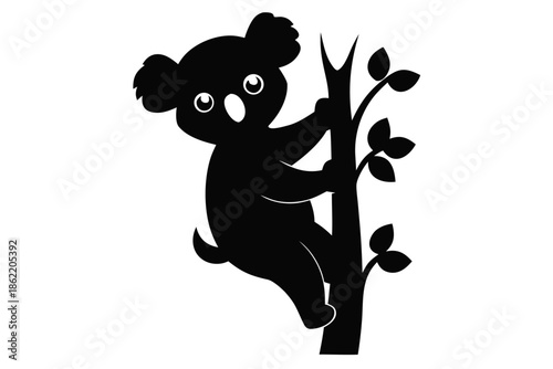 koala silhouette vector,  koala clinging to tree black symbol

