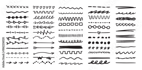 Various highlighter and underline lines set. graphic elements drawing free brush. Doodle strokes and markers