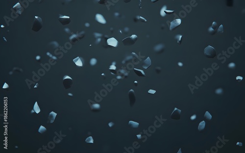 Floating shards of rock in a dark background make it look like an epic storm or meteor shower in space that adds to the dark and mysterious aesthetic mood style